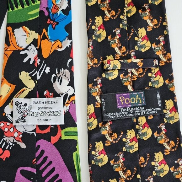 Disney Themed Silk Tie Lot of 2 Pooh Mickey Donald AOP W3.5 L57.5 - 58.5 Boho - Picture 3 of 16
